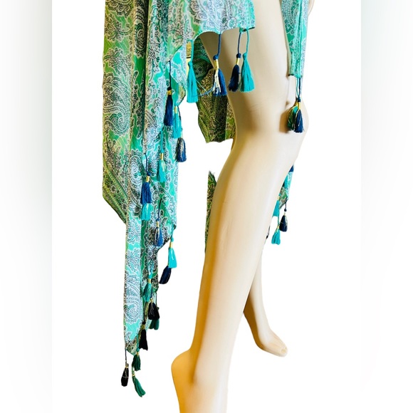 Navayo Maxi Tunic Designed in France Green paisleys with Gold threads preowned - Picture 4 of 12